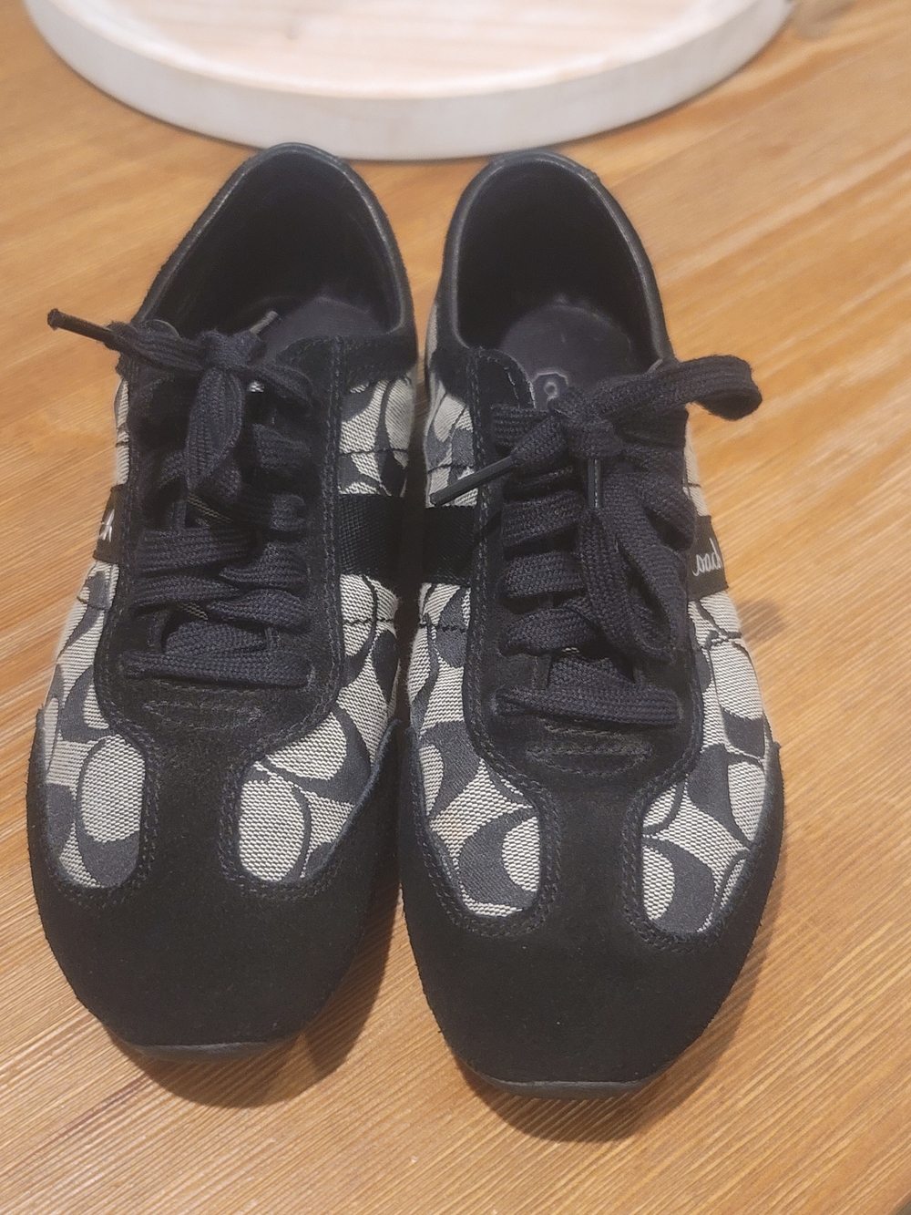 Coach Black and Beige Signature Logo Sneakers 7.5M